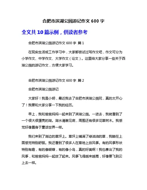 合肥市滨湖公园游记作文600字