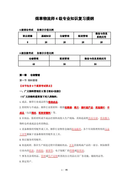 烟草物流师4级复习提纲(下发版)