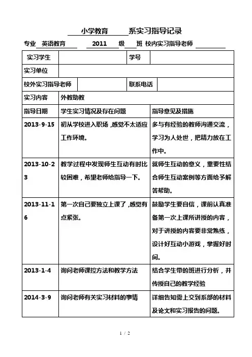 英语教育专业实习指导记录表