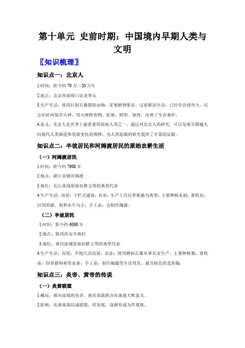专题10  史前时期：中国境内人类的活动(教师版)