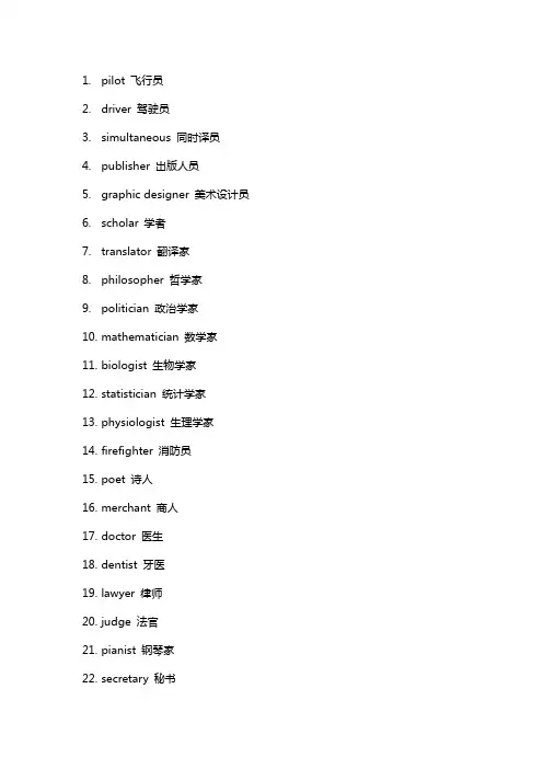 50种职业的英文单词