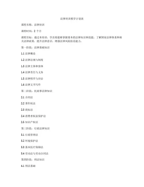 法律培训教学计划表