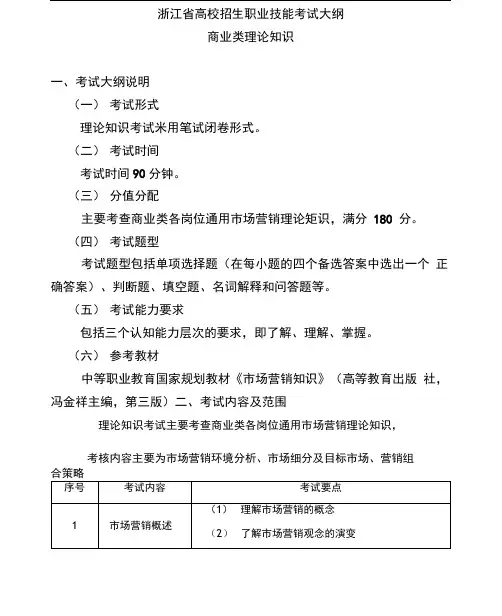 浙江高校招生职业技能考试大纲-商业类-浙江教育考试院