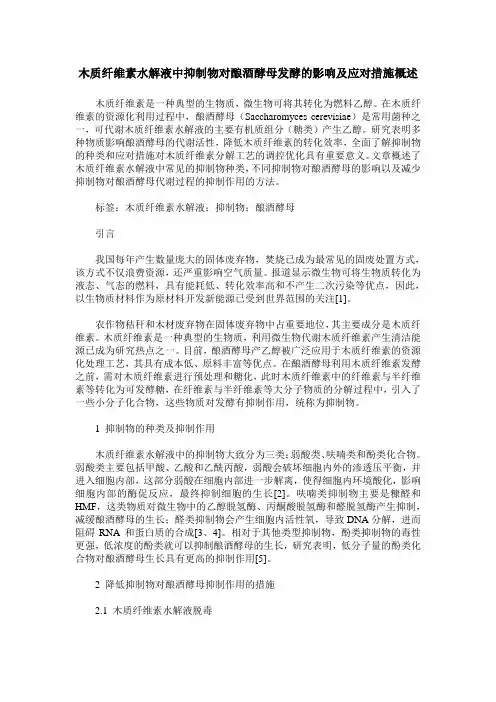 木质纤维素水解液中抑制物对酿酒酵母发酵的影响及应对措施概述