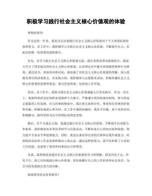 积极学习践行社会主义核心价值观的体验