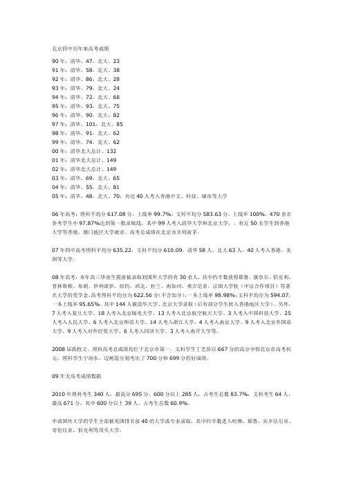 北京四中历年来高考成绩