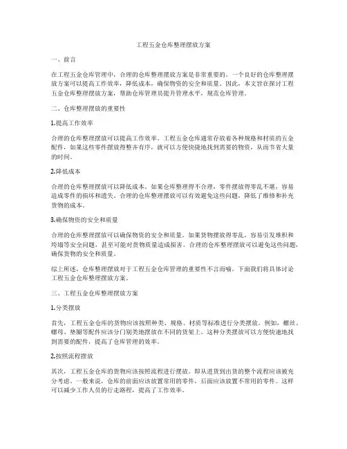 工程五金仓库整理摆放方案