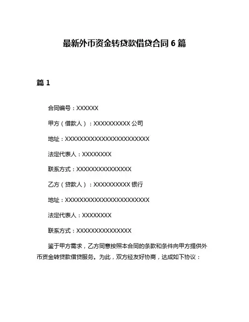 最新外币资金转贷款借贷合同6篇