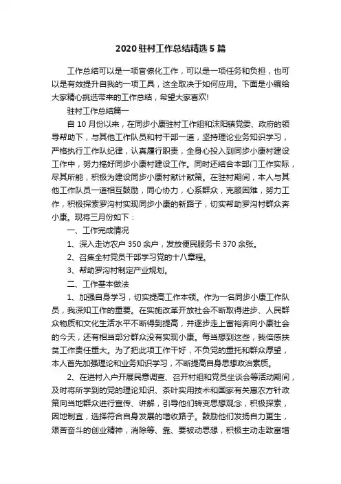 2020驻村工作总结精选5篇
