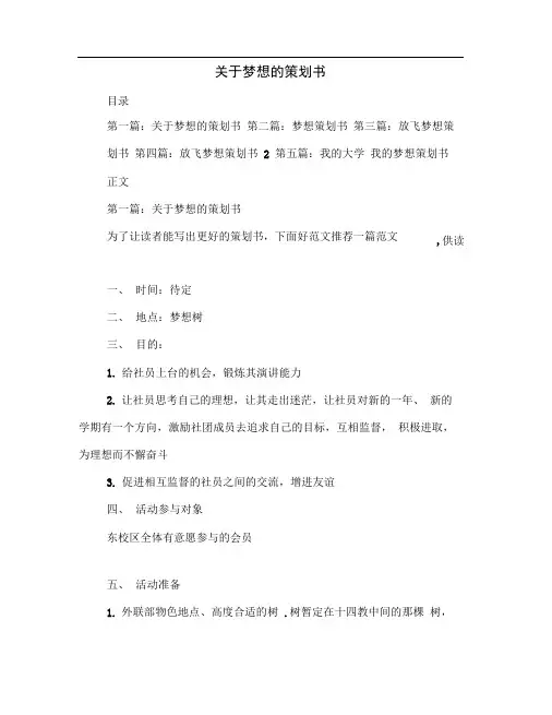 关于梦想的策划书多篇范文