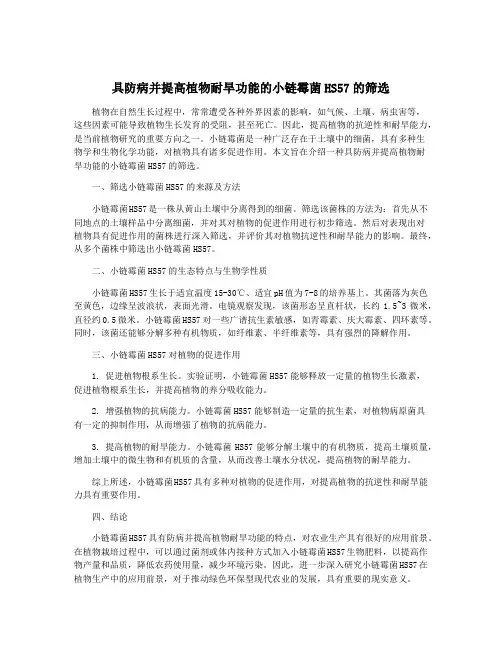 具防病并提高植物耐旱功能的小链霉菌HS57的筛选