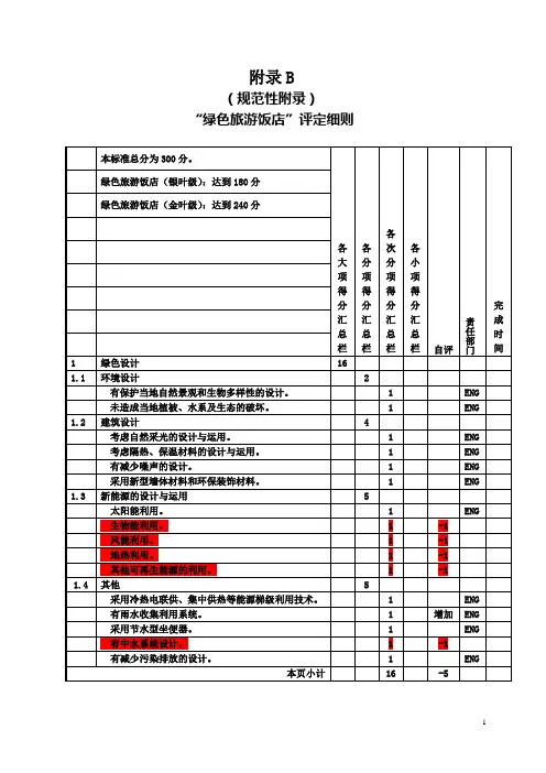 绿色旅游饭店评定细则.