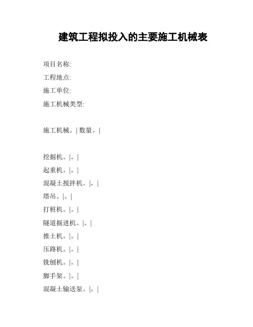 建筑工程拟投入的主要施工机械表