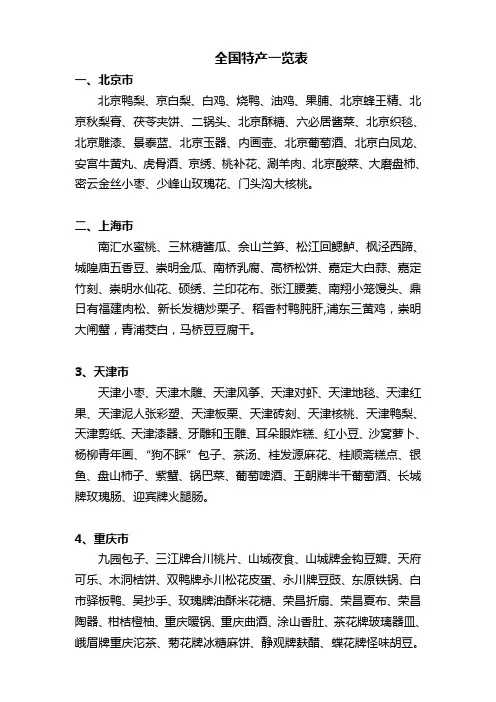中国各省地址土特产