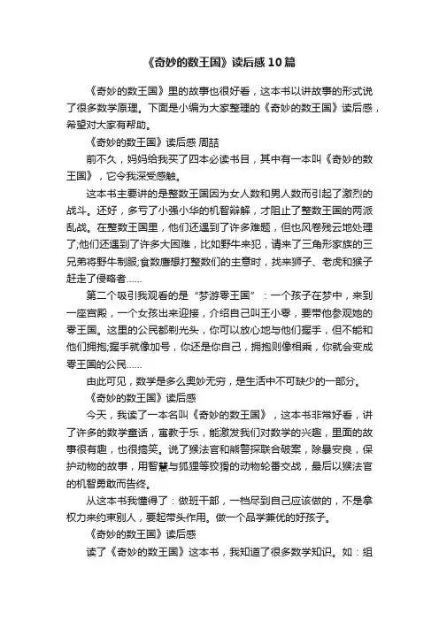 《奇妙的数王国》读后感10篇