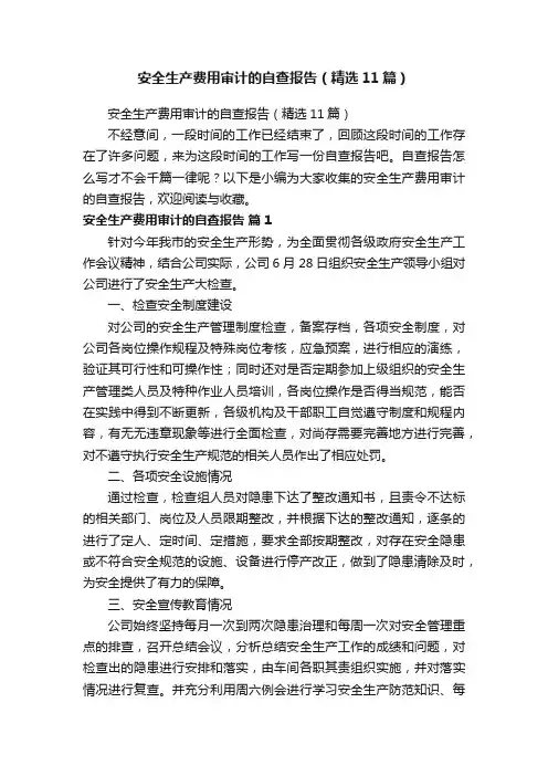 安全生产费用审计的自查报告（精选11篇）