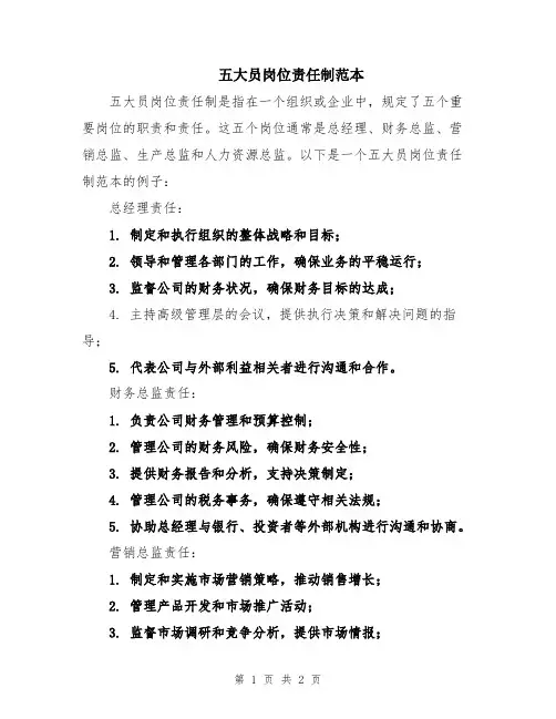 五大员岗位责任制范本