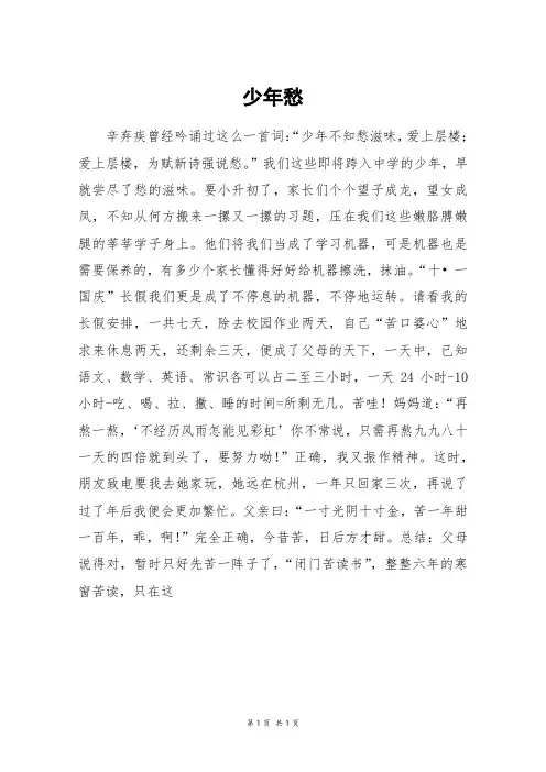 少年愁_五年级作文