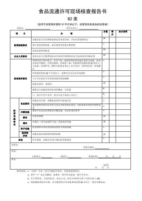 食品流通许可现场核查报告书B2