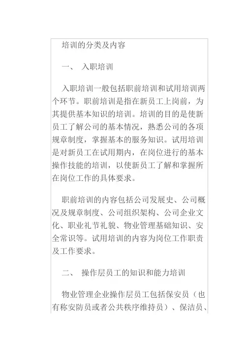 物业管理培训分类及内容