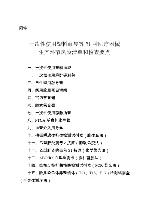 医疗器械生产环节风险清单和检查要点