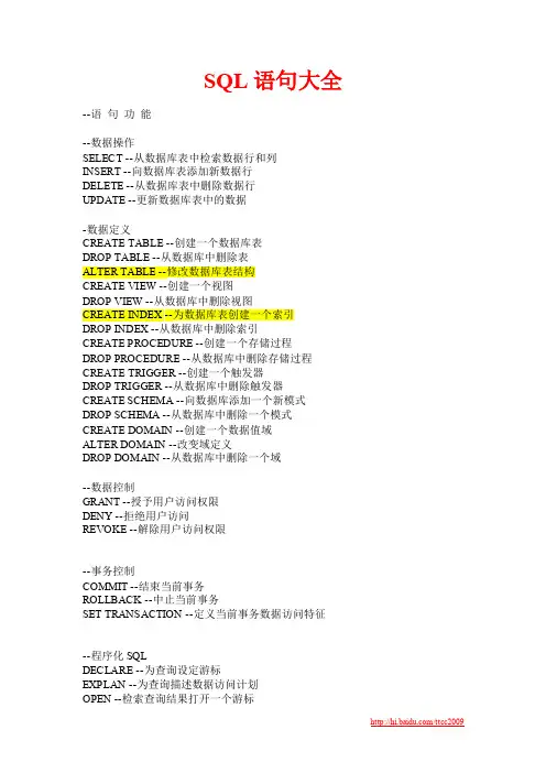 SQL语句大全大全(经典珍藏版)