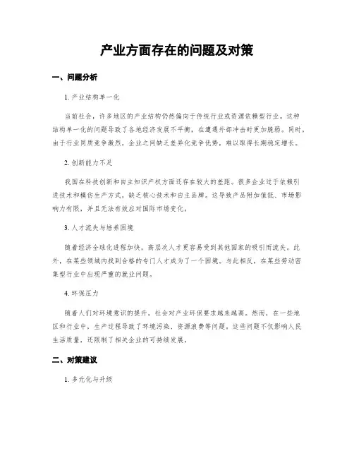 产业方面存在的问题及对策