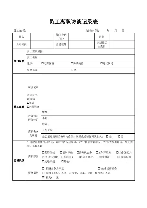 员工离职访谈记录表
