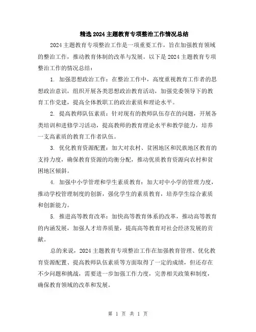 精选2024主题教育专项整治工作情况总结