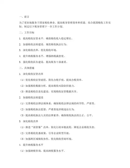 税务管理的下一步工作计划