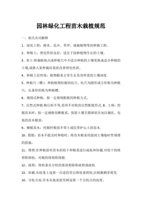 园林绿化工程苗木栽植规范