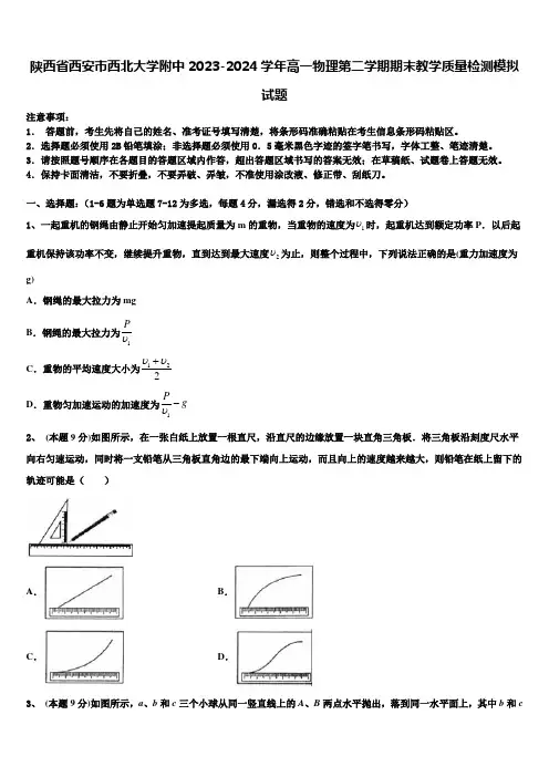 陕西省西安市西北大学附中2023-2024学年高一物理第二学期期末教学质量检测模拟试题含解析