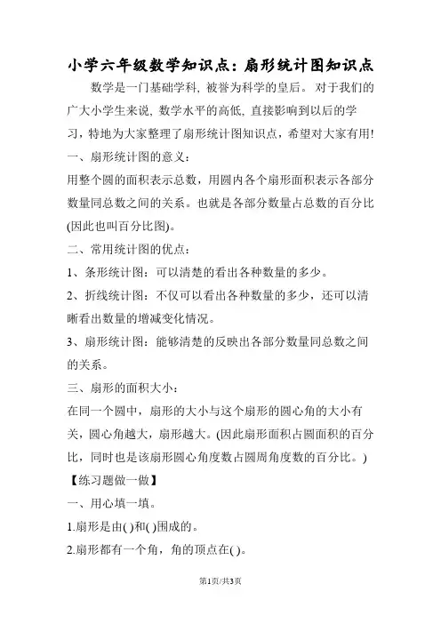 小学六年级数学知识点：扇形统计图知识点