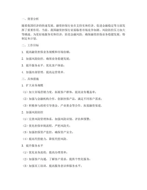 融资担保下半年工作计划