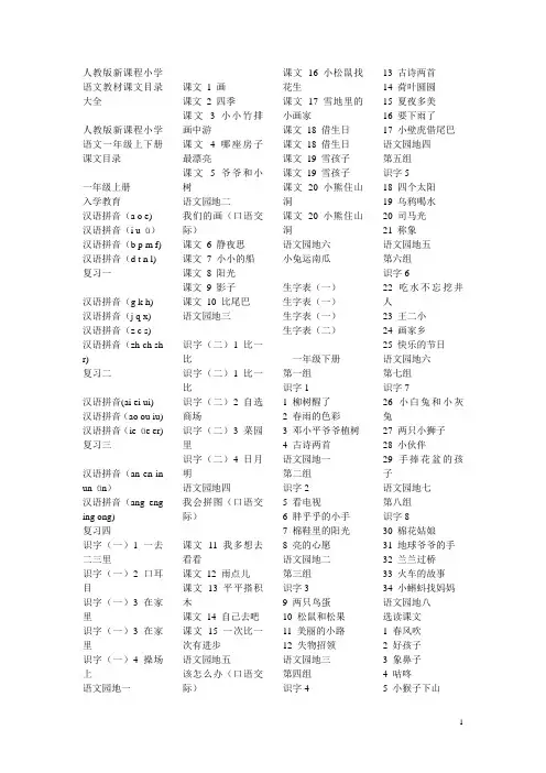 人教版新课程小学语文教材课文目录大全