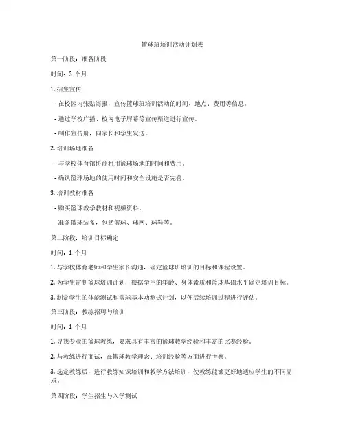篮球班培训活动计划表