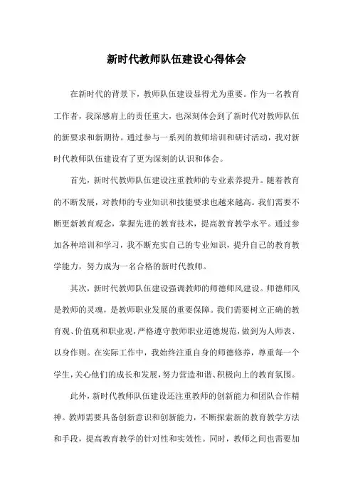 新时代教师队伍建设心得体会