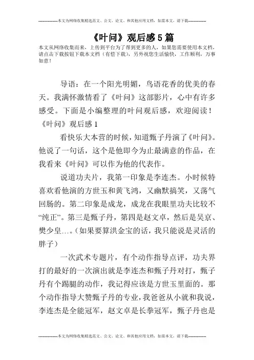 《叶问》观后感5篇