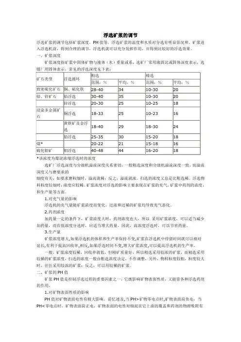 浮选矿浆的调节