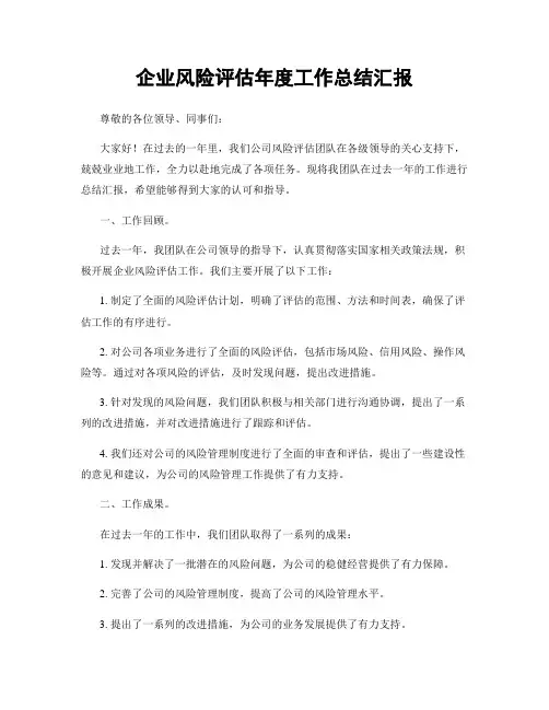 企业风险评估年度工作总结汇报