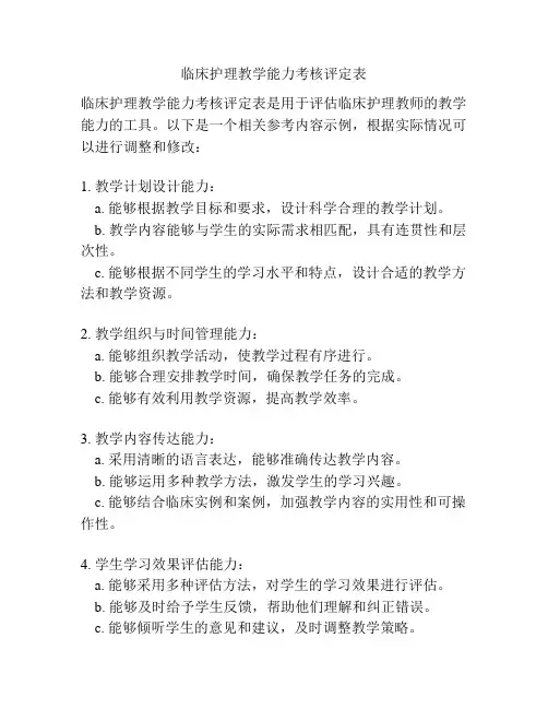 临床护理教学能力考核评定表