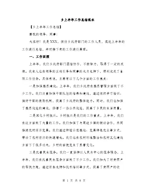 乡上半年工作总结范本