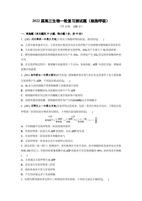2022届高三生物一轮复习测试题(细胞呼吸)