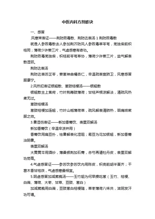 中医内科方剂歌诀
