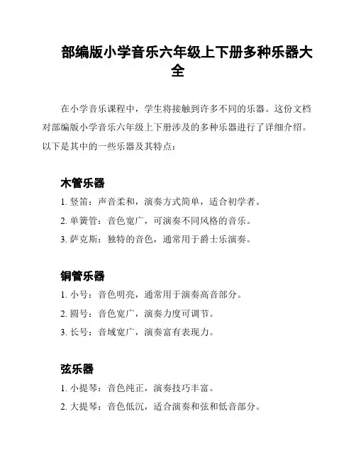 部编版小学音乐六年级上下册多种乐器大全