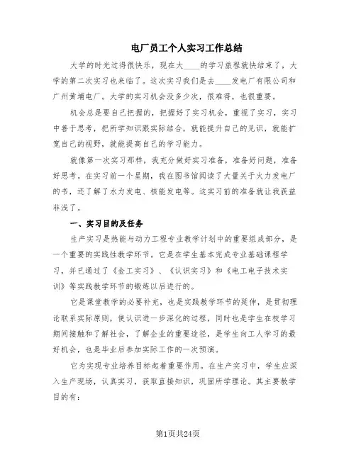 电厂员工个人实习工作总结(5篇)