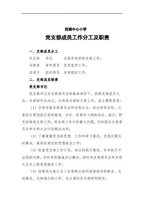 党支部成员工作分工及职责精选范文