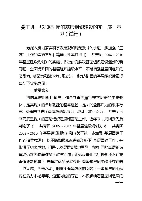 关于进一步加强 团的基层组织建设的实  施  意  见(试行)