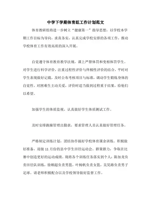 2020年中学下学期体育组工作计划范文