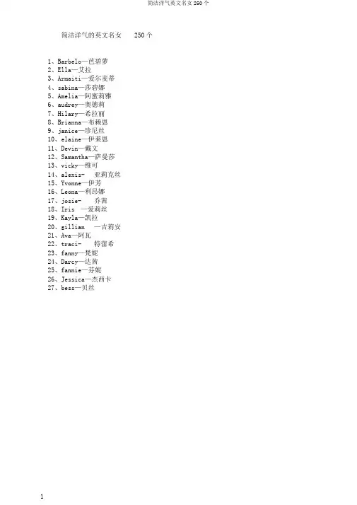 简短洋气英文名女250个